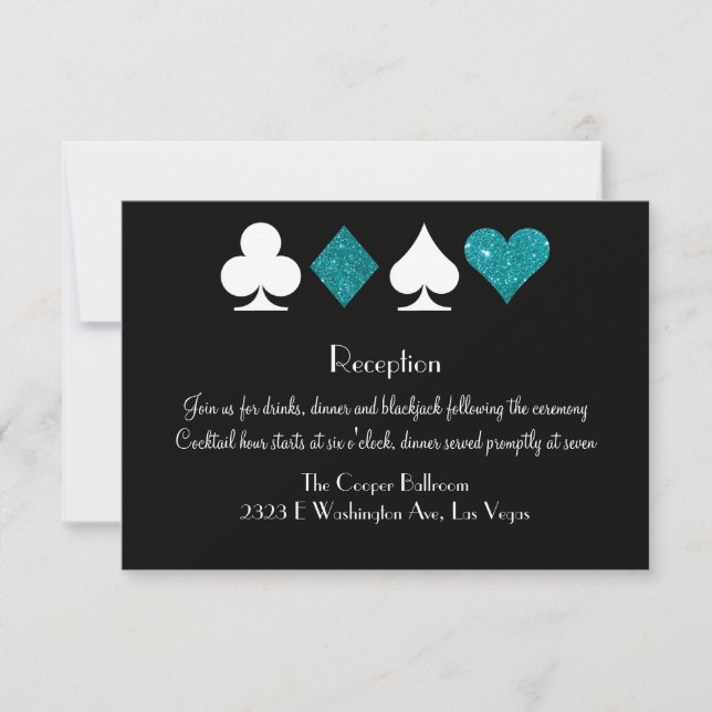 Convites Destiny Las Vegas Reception Teal Glitter (Frente)