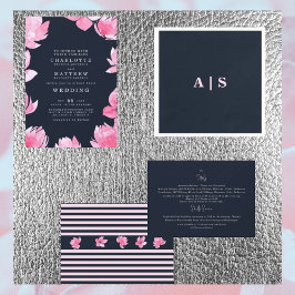 Convites Detalhe de Casamento Cor-de-Rosa e marinho