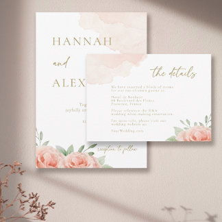 Convites Detalhe de Casamento de Folhas Rosa-Rosa-Esbranqui