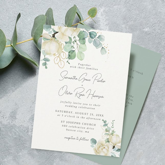 Convites Detalhe de Casamento de Magnolia Eucalyptus Elegan (Elegant Magnolia Eucalyptus Wedding Detail and Invitation)