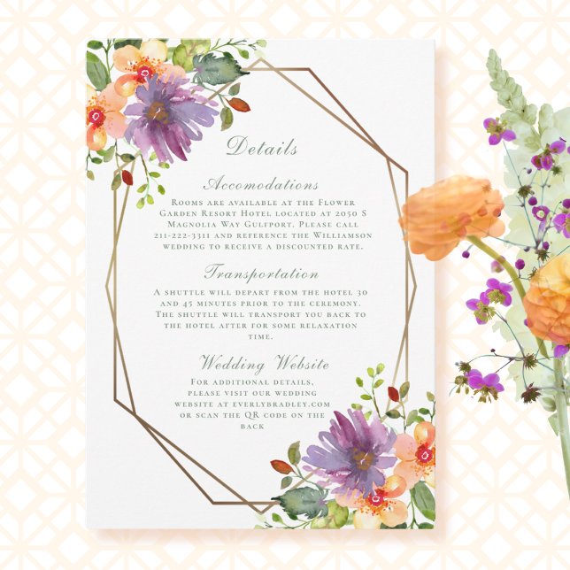 Convites Detalhe de Casamento Moderno do Código QR Floral d (Criador carregado)