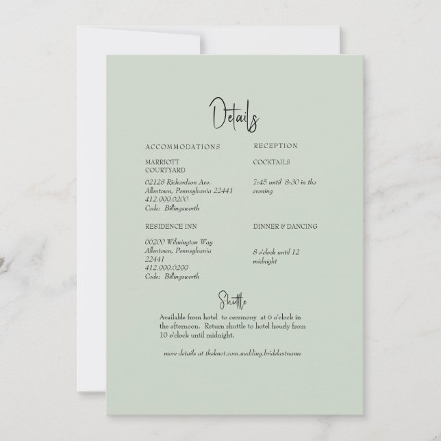 Convites Detalhe do Casamento Sage Greenery (Frente)