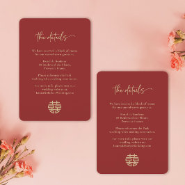 Convites Detalhe do Casamento Vermelho Chinês Simples e Min