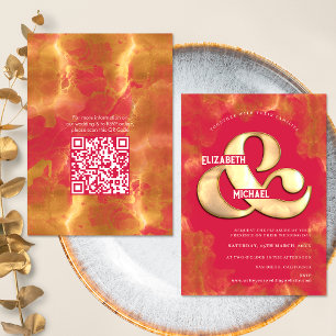 Convites Detalhe do Código QR de Casamento Magenta Dourado