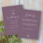 Convites Detalhe roxo mínimo moderno casamento do código QR<br><div class="desc">Clássica moderna,  simples e mínima tipografia ousada,  convite de casamento roxo,  detalhes e cartão de código QR. Com tipografia moderna e elegante e design estriada. As cores podem ser personalizadas.</div>