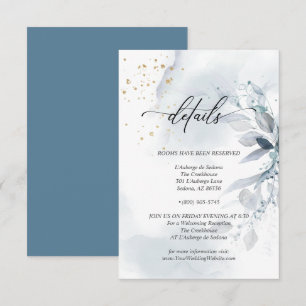 Convites Detalhes 2 Folhagem em Aquarela Azul Poeira Elegan
