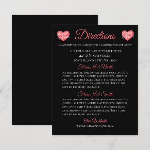 Convites Detalhes Cor-de-Rosa e Preto Direções Amor Coração