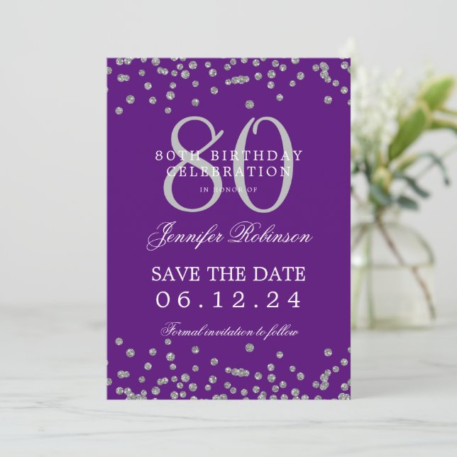 Convites Detalhes da Data de Salvamento de Aniversário do 8 (Em pé/Frente)