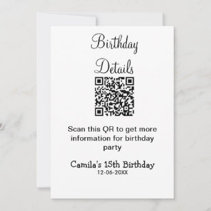 Convites Detalhes da festa de aniversário de verificação QR