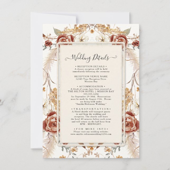 Convites Detalhes da Folhagem da Mostarda Floral Red Waterc (Frente)