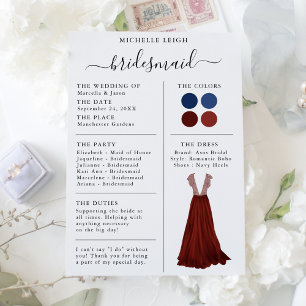 Convites Detalhes da placa de informações Bridesmaid Marinh