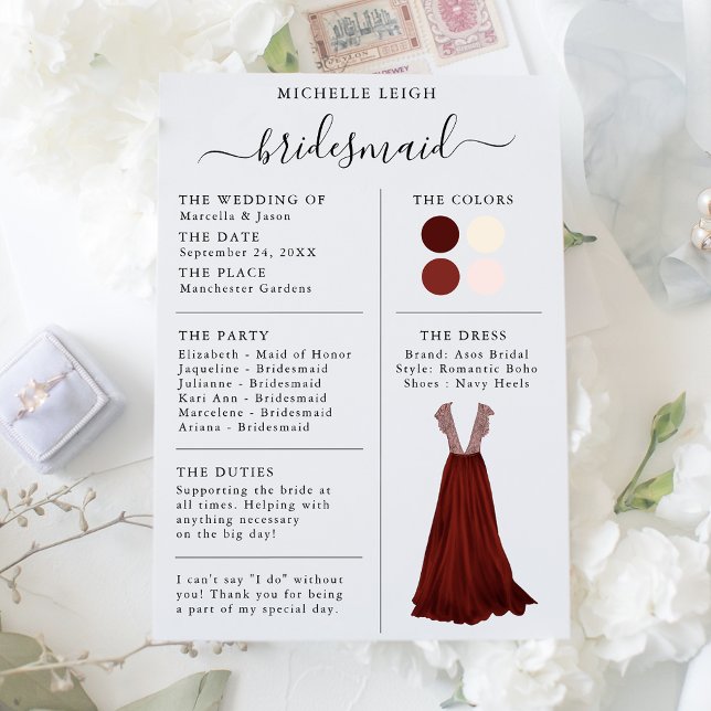 Convites Detalhes da placa de informações da Bridesmaid Bru (Criador carregado)