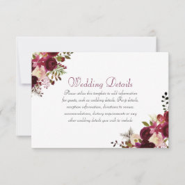 Convites Detalhes da Recepção de Casamento Boho Burgundy El