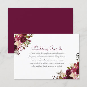 Convites Detalhes da Recepção de Casamento Boho Burgundy El