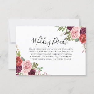 Convites Detalhes da Recepção de Casamento com Flores Rosa 