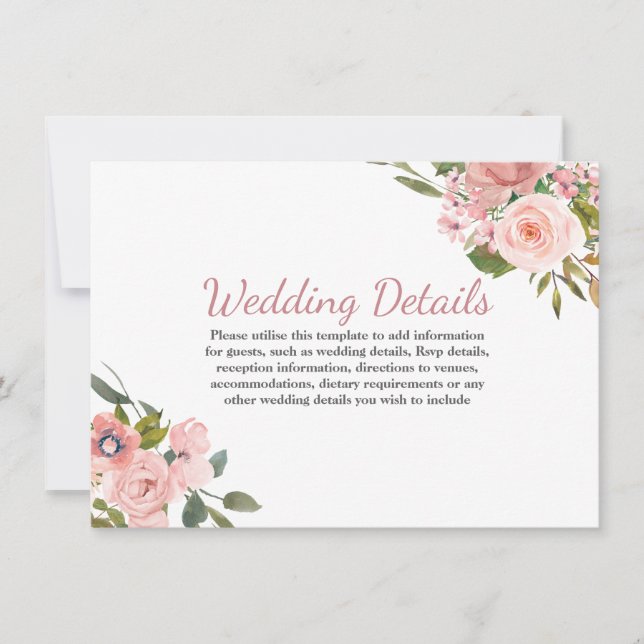 Convites Detalhes da Recepção de Casamento com Flores Rosad (Frente)
