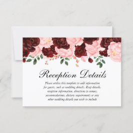 Convites Detalhes da recepção de casamento floral burgundy 