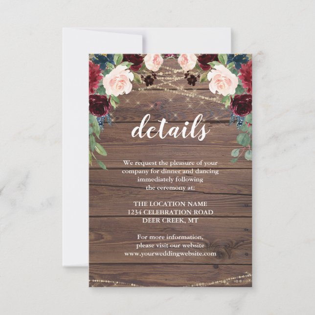 Convites Detalhes da Recepção de Casamento Rústico em Marsa (Frente)