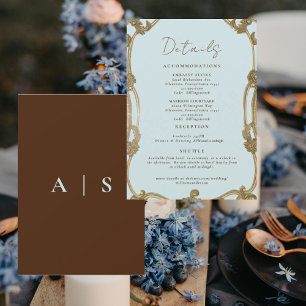 Convites Detalhes de Casamento Azul Gelo Simples Vintage II