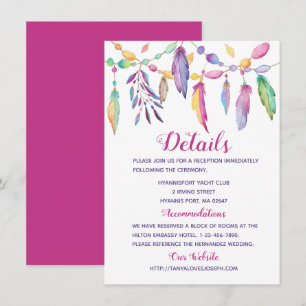 Convites Detalhes de Casamento Boho Penas Roxo Indiano