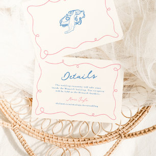 Convites Detalhes de Casamento Cor-de-Rosa e Azul Desenhado