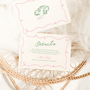 Convites Detalhes de Casamento Cor-de-Rosa e Verde Desenhad