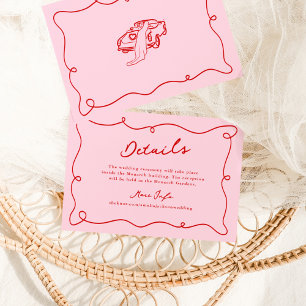 Convites Detalhes de Casamento Cor-de-Rosa e Vermelho Desen