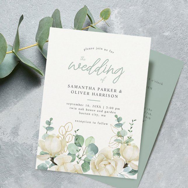 Convites Detalhes de Casamento de Eucalyptus Magnolia Elega (Elegant Magnolia Eucalyptus Wedding Details and Invitation)