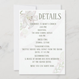 Convites Detalhes de Casamento de Lírio Branco Elegante Car