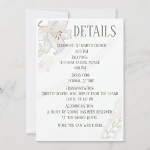 Convites Detalhes de Casamento de Lírio Branco Elegante Car