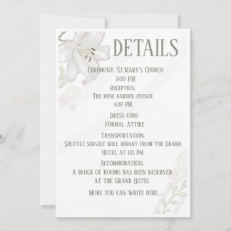 Convites Detalhes de Casamento de Lírio Branco Elegante Car