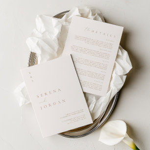 Convites Detalhes de casamento de marfim minimalista elegan