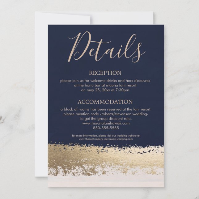 Convites Detalhes de Casamento de Marinhos e Folhas de Ouro (Frente)