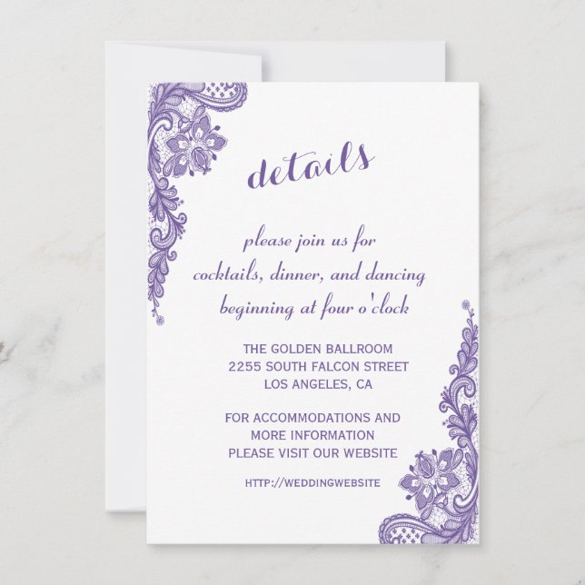 Convites Detalhes de Casamento de Noite em Renda Violeta Ul (Frente)