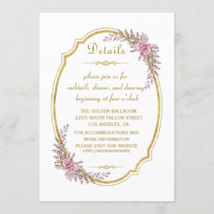 Convites Detalhes de Casamento de Quadro Dourado Floral de