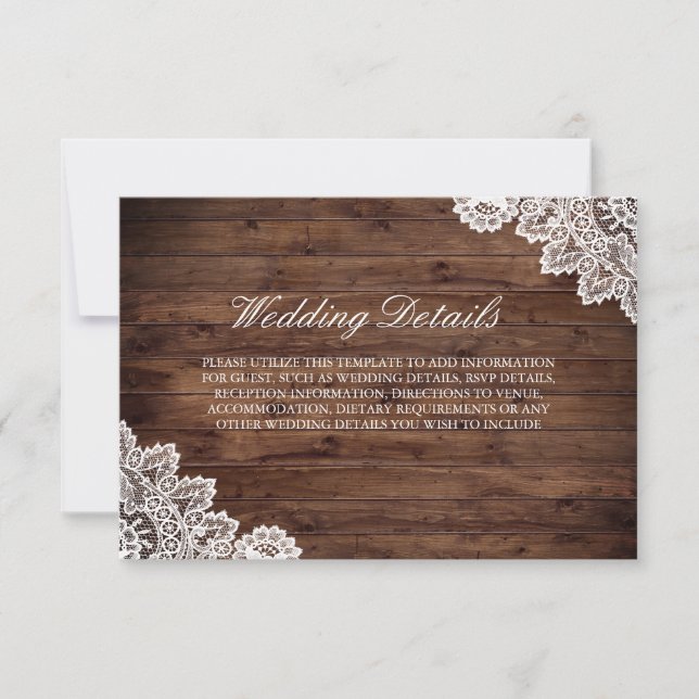 Convites Detalhes de Casamento de Renda de Madeira Rústica  (Frente)