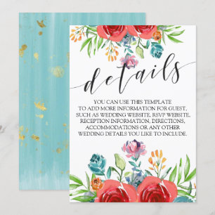 Convites Detalhes de Casamento de Rosas em Aquarela Azul Tu