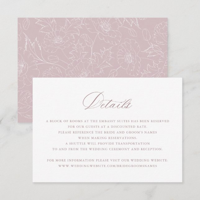 Convites Detalhes de Casamento de Script de Blush Mauve Ele (Frente/Verso)