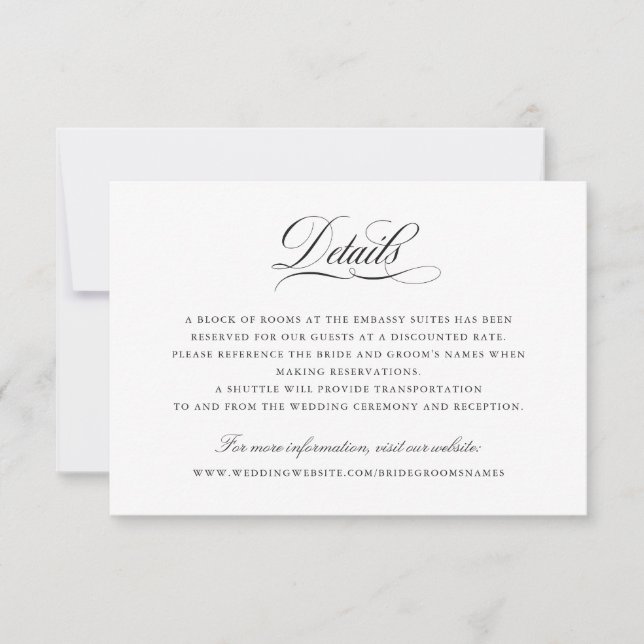 Convites Detalhes de Casamento de Script de Caligrafia Eleg (Frente)