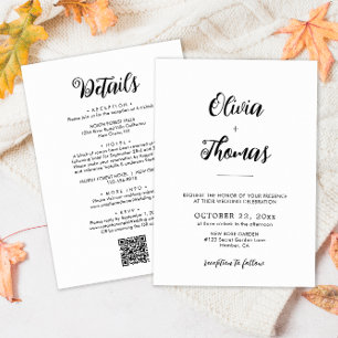 Convites Detalhes de Casamento de Script Elegante Código Qr