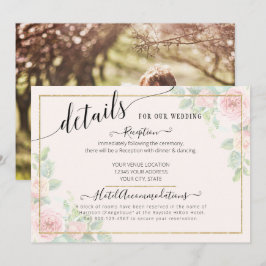 Convites Detalhes de Casamento de Script Floral Dourado Ele