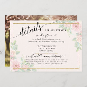 Convites Detalhes de Casamento de Script Floral Dourado Ele