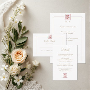 Convites Detalhes de Casamento Dupla Felicidade Elegante Mo