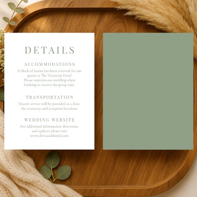 Convites Detalhes de Casamento Elegantes em Verde Sage (Criador carregado)