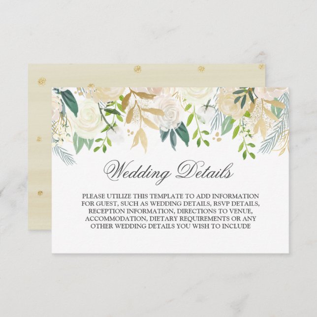 Convites Detalhes de casamento em aquarela floral em dourad (Frente/Verso)