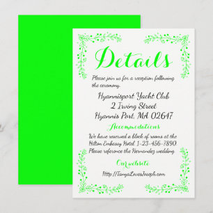 Convites Detalhes de Casamento em Folhas Florais Verde Lima