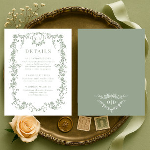 Convites Detalhes de Casamento em Verde Sage Vitoriano Fran