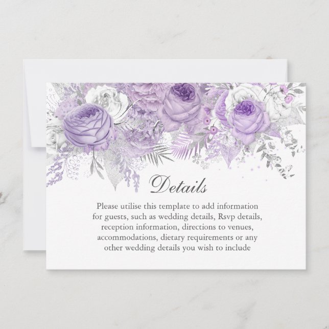 Convites Detalhes de Casamento Flor de Prata Roxa Lavanda (Frente)