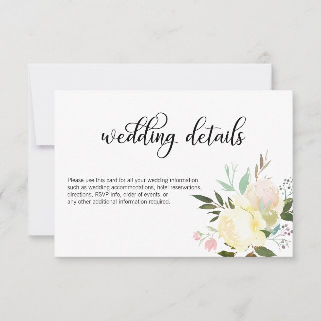 Convites Detalhes de Casamento Floral Bege Rosa Água-Forte (Frente)