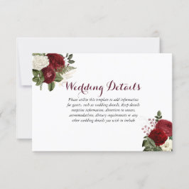 Convites Detalhes de casamento floral branco vermelho burgu